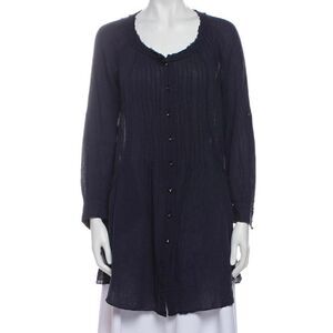 Rebecca Taylor, V-Neck Long Sleeve Button Down Tunic in Dark Navy Women’s Small